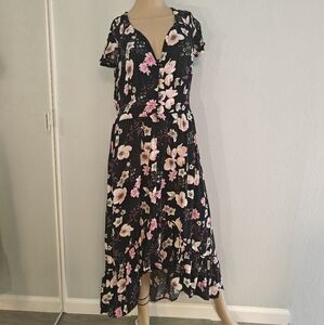 Black Floral High Low Ruffle Sundress